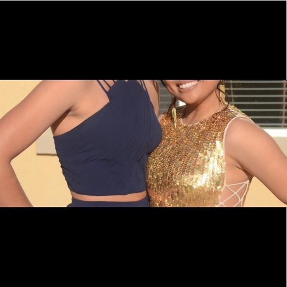 Two-piece Navy blue maxi prom dress - Picture 4 of 5